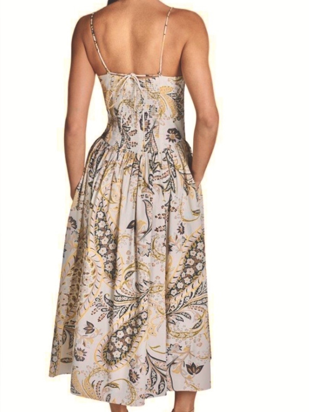 BCBG Paisley Spaghetti-Strap Maxi Dress Cream & Yellow Size 10